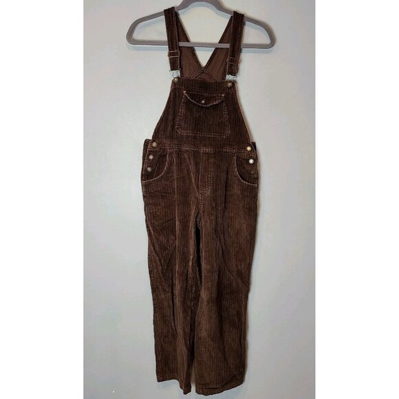 Vtg 90s Express Wide Wale Brown Corduroy Painter Bib Overalls Sz Medium Wide Leg - Picture 2 of 11